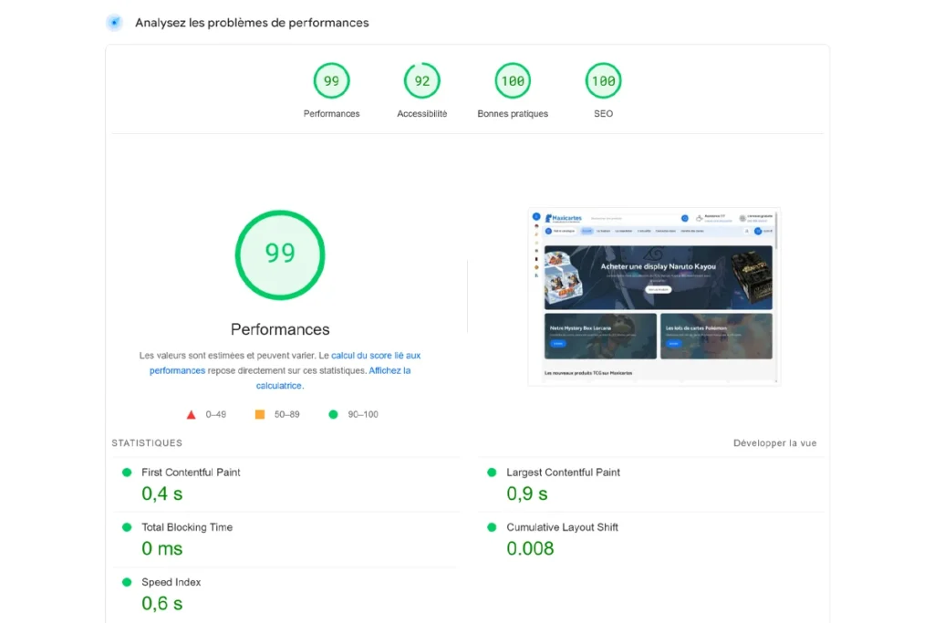 Google Speed Insight à 99